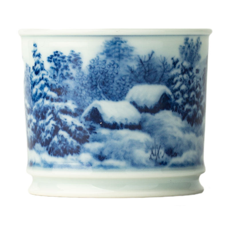 三勤堂景德镇青花手绘雪景茶杯