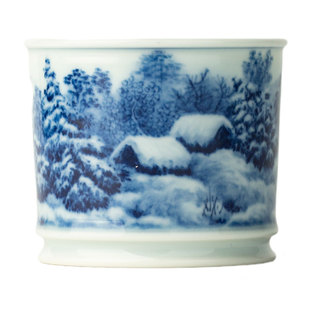 三勤堂青花手绘雪景直口杯景德镇陶瓷茶杯单个装中国风复古品茶杯