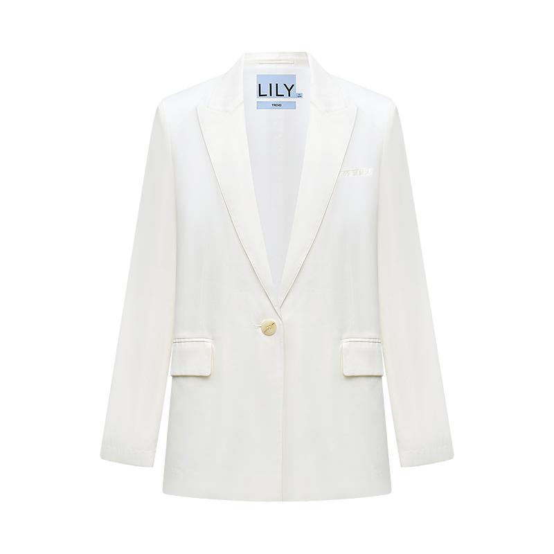 ~LILY2026夏新款女装莱赛尔苎麻混纺简约休闲一粒扣白色西装外套