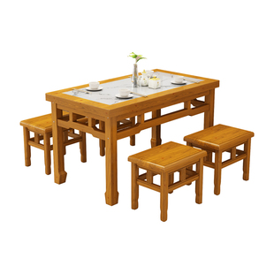 包邮碳化快餐桌椅实木饭店小吃店面馆餐桌火锅烧烤商用餐桌椅组合