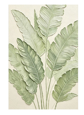 芭蕉叶手绘油画玄关客厅绿植挂画