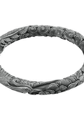 凤穿牡丹工艺圆柱s999纯银手镯