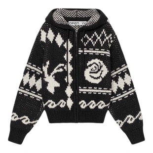 【现货】GROVE EDGE柳智敏同款麋鹿玫瑰花加厚毛衣连帽外套女秋冬