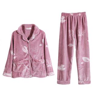 情侣睡衣女珊瑚绒加厚加绒法兰绒家居服男冬天长袖秋冬季保暖套装