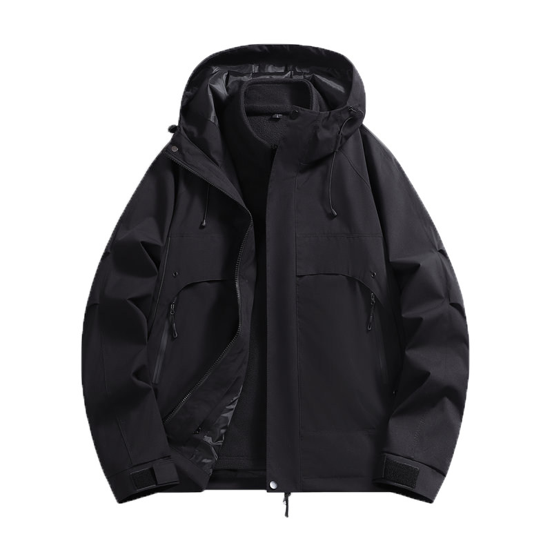 WASUUP黑色冲锋衣女款2025新款秋冬季三合一户外徒步登山服外套男