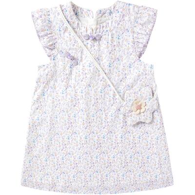 全棉时代24夏女童梭织短袖连衣裙时尚碎花裙中小童公童连衣裙