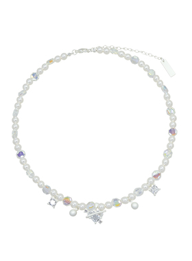 AWE小众高级感粉钻爱心珍珠项链