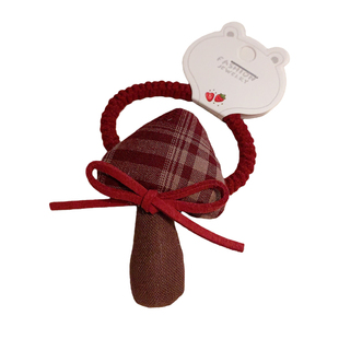 可爱布艺波点蘑菇发圈女红色蝴蝶结发绳甜美童趣头饰绑丸子头皮筋