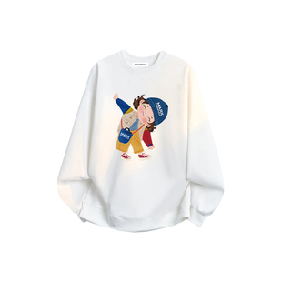 马克华菲卡通印花圆领卫衣男士2025新款冬季加绒加厚上衣打底衫