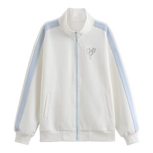 森女部落撞色休闲运动网球风穿搭宽松外套立领卫衣女2026新款秋季