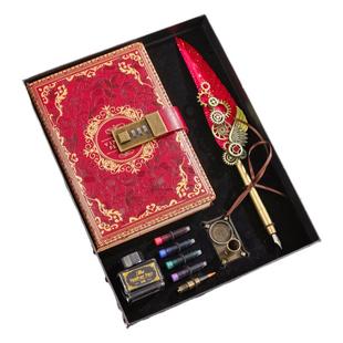 欧式复古风密码锁记事本套装礼盒文艺复古风笔记本子机械羽毛笔定制礼品送老师同学创意实用生日礼物团购批发