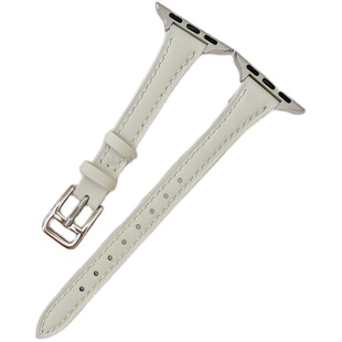 适用苹果手表表带apple watchS11超细瘦身真皮iwatch87SE46女小众