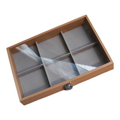 六格梨花木纹防尘展示首饰收纳盒