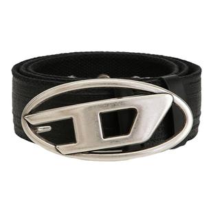 DIESEL迪赛 男士女通用银色徽标黑色涂层织物腰带银泰百货 300217