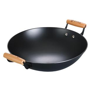 陆川铸铁锅无涂层氮化不粘不锈炒锅传统老式双耳圆底家用炒锅