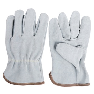 二层全牛皮电焊手套短款浅色柔软防烫隔热耐高温焊工防护劳保手套