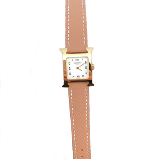 网红H手表时尚手表Epsom牛皮21小号真皮表带石英女表金棕色女士表