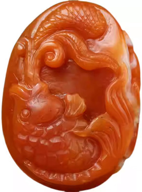 云南保山南红玛瑙连年有余挂件