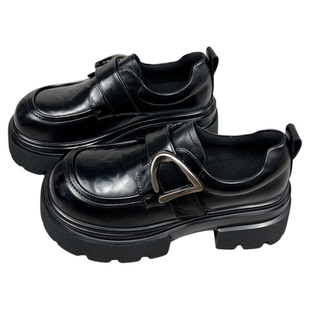 真皮松糕厚底乐福鞋女2025冬季新款英伦风加绒显脚小运动休闲鞋子