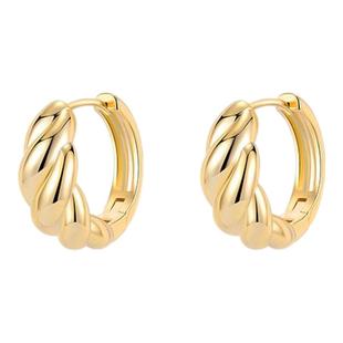 热巴同款金色羊角包素圈耳环圈圈女925银适合夏天的法式气质耳圈