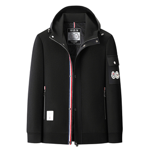 欧洲站黑色连帽拼接针织袖羽绒服男短款拉链多口袋休闲保暖外套潮