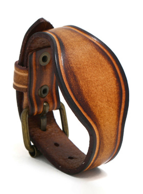 欧美休闲皮质复古宽版手链男