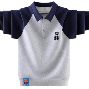 儿童男童卫衣带领2026新款polo衫上衣加绒长袖t恤春季男孩中大童