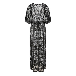 夏季海边沙滩外披防晒衣开衫女超长款蕾丝网纱比基尼泳衣外搭罩衫