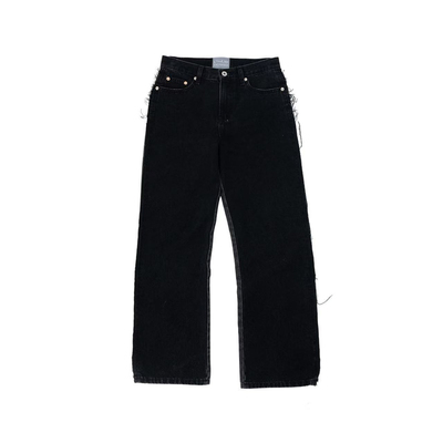 黑灰解构拼接直筒牛仔裤