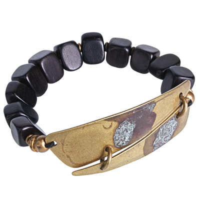 原创复古青铜手链黑檀木情侣手串