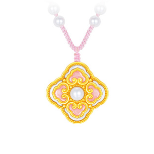 周大福SOINLOVE 「蜜粉金十里红妆」四合如意黄金珍珠项链VR1597