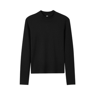 [商场同款]森马长袖T恤女紧身中领叠穿黑白条纹冬磨毛打底衫百搭