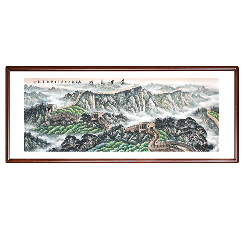手绘万里长城画靠山图国画无水靠山山水办公室客厅背景墙装饰挂画
