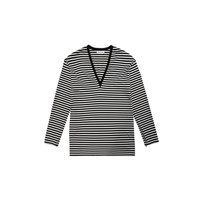 DUE E CHEN Striped 黑白条纹V领长版T恤｜可作连衣裙