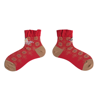 BeeffSocks “龙踏祥云” 龙年生肖袜无骨棉质 本命年红色袜子女