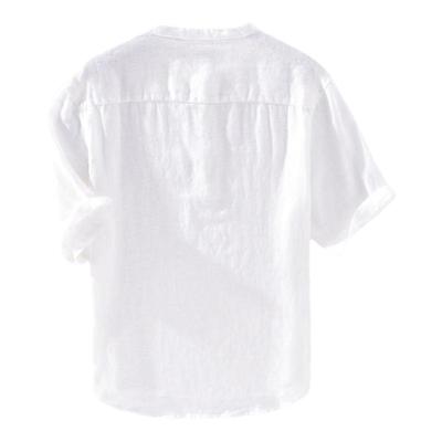 休闲衬衫夏季纽扣领套头青少年潮牌衫日系新款复古小立领男士