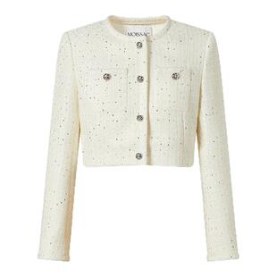 MOISSAC摩萨克秋款经典优雅纯色小香风圆领正肩短外套女