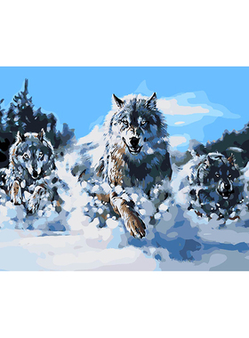 diy数字油画雪狼填充油彩装饰画