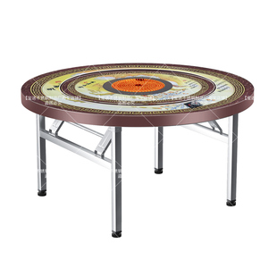 不锈钢电陶炉旋转转盘彩图圆桌加厚家用餐桌一体折叠桌子免安装