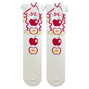 roji伊甸园Lolita花边袜子女夏透气纯棉蝴蝶结瘦腿短袜洛丽塔日系