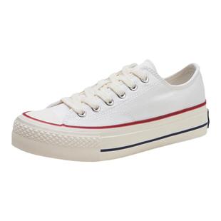 热风女鞋春季新款经典百搭白色帆布鞋低帮鞋休闲鞋单鞋厚底鞋子