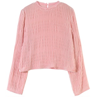 GESGOO气质粉色金丝绒上衣长袖女2026春季新款肌理感真丝衬衫法式