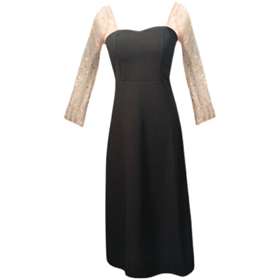 法式深V领七分袖A字裙长款常规