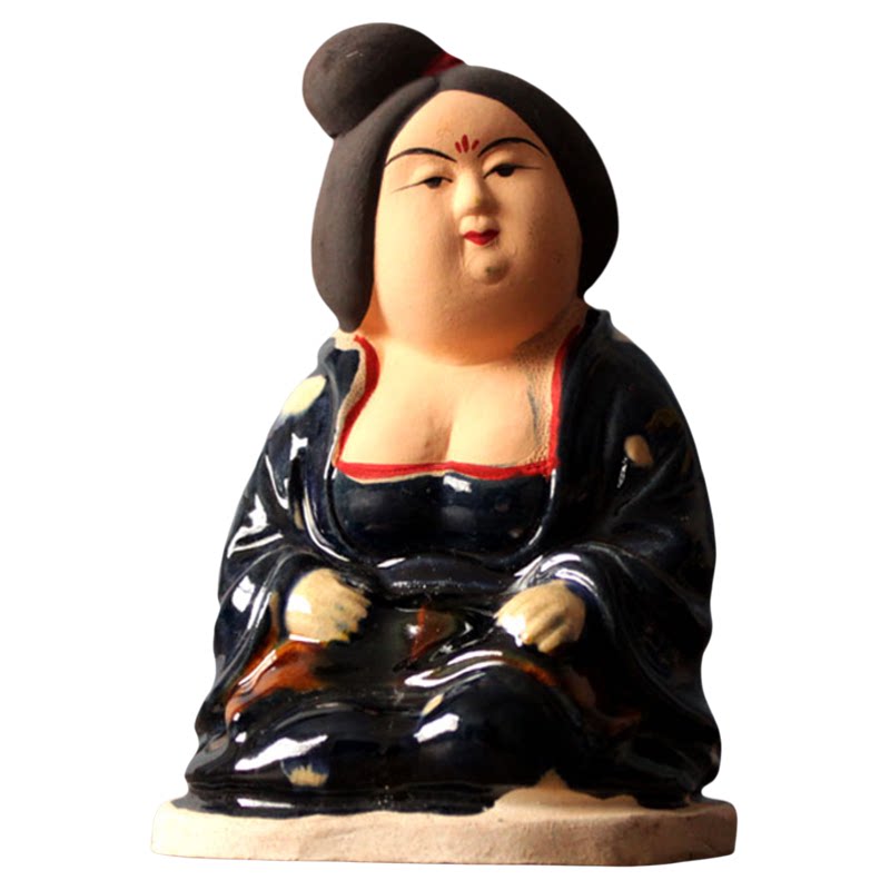 仿古风唐三彩陶瓷仕女胖妮摆件