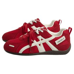 F21红色德训鞋子女2026新款春季内增高软底轻便百搭运动赛车板鞋