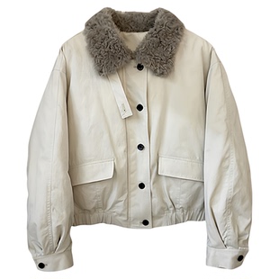 秒发!巴恩风工装派克服韩国26冬季新款羊羔毛翻领短款鹅绒羽绒服