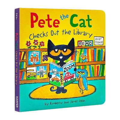 英文原版 Pete the Cat Checks Out the Library 皮特猫绘本故事纸板书 在图书馆借书 感受阅读的乐趣 英文版 进口英语原版书籍