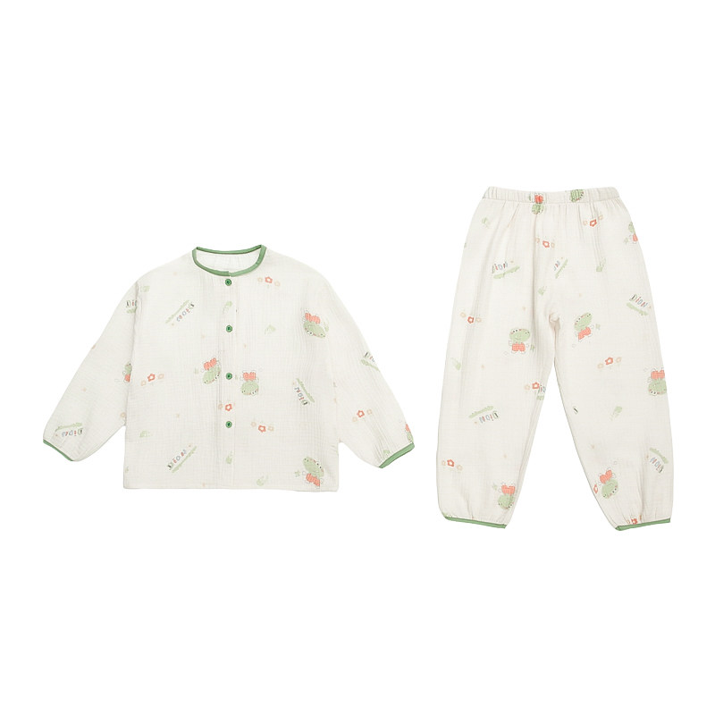 纯棉纱布男童春秋开衫家居服套装