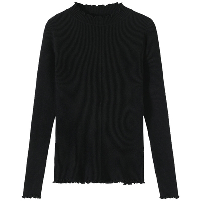 修身显瘦黑色新款荷叶边针织衫