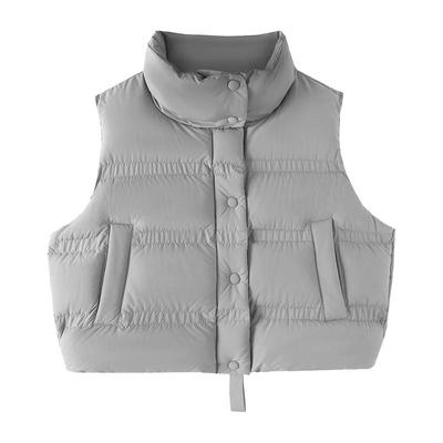 灰色立领短款羽绒马甲